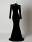 Sexy Noire Faux Diamant Velours Robe De Soirée 2026 Trompette / Sirène Col Haut Manches Longues Train De Balayage Robe De Ceremonie