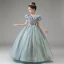 Sparkly Sky Blue Pearl Sequins Birthday Flower Girl Dresses 2023 A-Line / Princess Scoop Neck Short Sleeve Floor-Length / Long Flower Girl Dresses