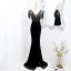 Sexy Noire Paillettes Robe De Soirée 2022 Trompette / Sirène V-Cou Sans Manches Perlage Gland Dos Nu Fendue devant Longue Robe De Ceremonie