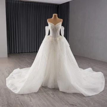 Luxury Gorgeous White Handmade Beading Rhinestone Pearl Sequins Wedding Dresses 2024 Ball Gown Strapless Sleeveless Backless Court Train Wedding