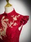 Chinese style Burgundy Beading Sequins Lace Embroidered Cheongsam 2024 A-Line / Princess High Neck Cap Sleeves Floor-Length / Long Prom