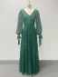 Elegant Dark Green Sequins Prom Dresses 2024 A-Line / Princess V-Neck Long Sleeve Backless Floor-Length / Long Prom Formal Dresses