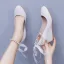 Élégant Blanche Perle Noeud Bride Cheville 5 cm Compensées Chaussure De Mariée 2024 À Bout Rond Mariage