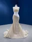 Luxury / Gorgeous Champagne Handmade  Pearl Lace Rhinestone Wedding Dresses 2022 Trumpet / Mermaid Strapless Sleeveless Backless Court Train Wedding