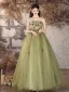Élégant Vert Cendré Appliques Robe De Bal 2024 Robe Boule Bustier Sans Manches Dos Nu Longue Robe De Ceremonie
