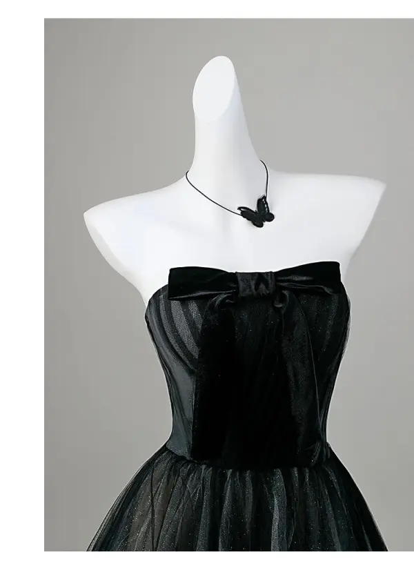 Fashion Black Bow Glitter Party Dresses 2026 Crossed Straps A-Line / Princess Strapless Sleeveless Backless Floor-Length / Long Cocktail Party Evening Party Formal Dresses