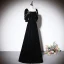 Elegant Black Pearl Evening Dresses 2023 A-Line / Princess Square Neckline Short Sleeve Backless Floor-Length / Long Evening Party Formal Dresses