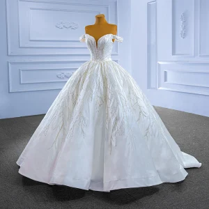 High End White Beading Sequins Wedding Dresses 2022 Ball Gown Off The Shoulder Sleeveless Backless Floor Length Long Wedding