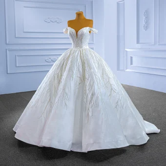 High End White Beading Sequins Wedding Dresses 2022 Ball Gown Off The Shoulder Sleeveless Backless Floor Length Long Wedding