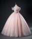 Chic / Beautiful Blushing Pink Appliques Prom Dresses 2023 Ball Gown Pearl Strapless Sleeveless Backless Floor-Length / Long Prom Formal Dresses