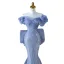 Mode Charmant Bleu Ciel Perlage Paillettes Robe De Soirée 2023 Trompette / Sirène De l'épaule Manches Courtes Dos Nu Noeud Train De Balayage Soirée Robe De Ceremonie