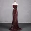 Glitzernden Burgunderrot Rose Pailletten Abendkleider 2024 Meerjungfrau Bandeau Ärmellos Rückenfreies Sweep / Pinsel Zug Abend Festliche Kleider