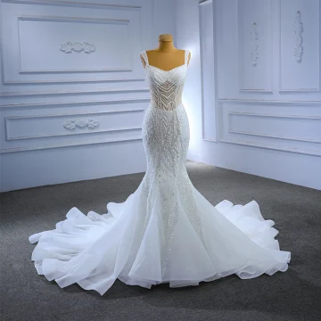 Scintillantes Haut De Gamme Perlage Faux Diamant Paillettes Blanche Robe De Mariée 2023 Trompette Sirène Encolure Carrée Sans Manches Dos Nu Chapel Train Mariage
