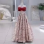 Fashion Sky Blue Printing Prom Dresses 2024 A-Line / Princess Off-The-Shoulder Short Sleeve Backless Floor-Length / Long Prom Formal Dresses