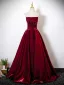 Chic / Beautiful Burgundy Beading Prom Dresses 2025 Ball Gown Off-The-Shoulder Sleeveless Backless Floor-Length / Long Formal Dresses