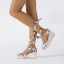 Fashion White Summer Street Wear Womens Sandals 2023 Ankle Strap 7 cm Wedges Square Toe Sandals