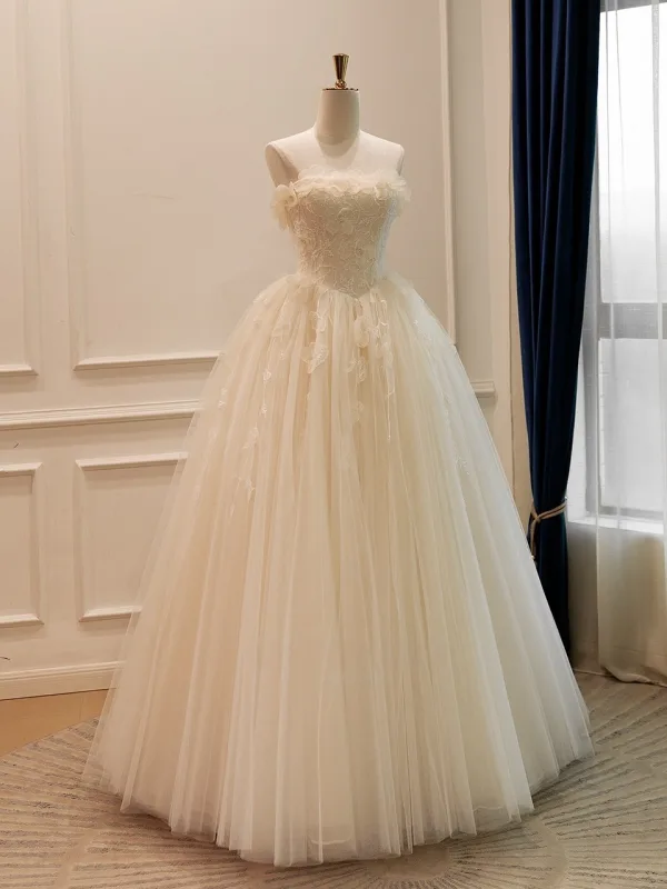 Haut de Gamme Élégant Champagne Fait main Perlage Appliques Robe De Mariée 2026 Princesse Bustier Sans Manches Dos Nu Longue