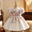 Fancy White Appliques Short Flower Girl Dresses 2026 Ball Gown Birthday Scoop Neck Puffy Short Sleeve Backless Bow