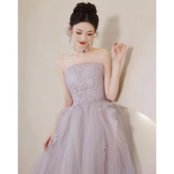 Chic / Beautiful Lavender Sequins Lace Flower Prom Dresses 2023 A-Line / Princess Strapless Sleeveless Backless Floor-Length / Long Formal Dresses