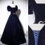 Elegant Navy Blue Suede Evening Dresses 2023 A-Line / Princess Square Neckline Short Sleeve Backless Floor-Length / Long Evening Party Formal Dresses