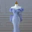 Mode Charmant Bleu Ciel Perlage Paillettes Robe De Soirée 2023 Trompette / Sirène De l'épaule Manches Courtes Dos Nu Noeud Train De Balayage Soirée Robe De Ceremonie