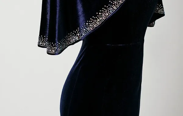Vintage / Retro Navy Blue Sequins Velvet Prom Dresses Trumpet / Mermaid 2026 V-Neck Short Sleeve Floor-Length / Long Formal Dresses