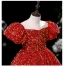Scintillantes Rouge Paillettes Soirée Robe Ceremonie Fille 2022 Robe Boule Encolure Dégagée Gonflée Manches Courtes Longue Robe Ceremonie Fille