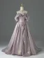 Elegant Blushing Pink Prom Dresses 2026 A-Line / Princess Off-The-Shoulder Short Sleeve Backless Floor-Length / Long Formal Dresses