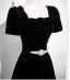 Chic / Beautiful Black Rhinestone Velvet Evening Dresses 2025 A-Line / Princess Square Neckline Short Sleeve Backless Floor-Length / Long Evening Party Formal Dresses