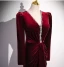 Vintage / Retro Burgundy Beading Velvet Evening Dresses 2024 Trumpet / Mermaid V-Neck Long Sleeve Backless Floor-Length / Long Evening Party Formal Dresses