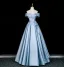 Elegante Himmelblau Satin Ballkleider 2026 A Linie Off Shoulder Ärmellos Rückenfreies Lange Ball Festliche Kleider