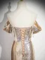Sexy Scintillantes Doré Paillettes Robe De Soirée 2025 Trompette / Sirène Bustier Sans Manches Dos Nu Train De Balayage Soirée Robe De Ceremonie
