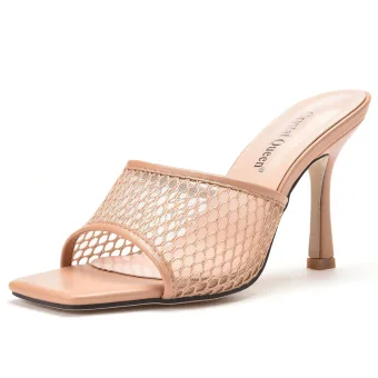 Modest Simple Beige Casual Pierced Womens Sandals 2022 9 Cm Stiletto Heels Open Peep Toe Sandals High Heels