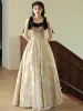 Chic / Beautiful Gold Pearl Tassel Evening Dresses 2023 A-Line / Princess Spaghetti Straps Sleeveless Backless Floor-Length / Long Evening Party Formal Dresses