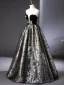 Elegant Black Lace Flower Prom Dresses 2024 Ball Gown Strapless Sleeveless Backless Floor-Length / Long Prom Formal Dresses
