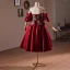 Vintage / Retro Burgundy Embroidered Homecoming Satin Short Graduation Dresses 2024 Off-The-Shoulder Short Sleeve Backless Formal Dresses