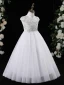 Chic / Beautiful White Beading Short Birthday Flower Girl Dresses 2024 A-Line / Princess High Neck Sleeveless Tulle