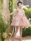 Chic / Beautiful Blushing Pink Beading Pearl Sequins Appliques Birthday Short Flower Girl Dresses 2025 Ball Gown Scoop Neck Tassel Sleeveless