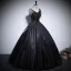 Classique Noire Perlage Paillettes Satin Robe De Bal 2024 Robe Boule V-Cou Sans Manches Dos Nu Longue Promo Robe De Ceremonie