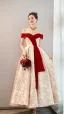 Chic / Beautiful Red Printing Prom Dresses 2023 A-Line / Princess Off-The-Shoulder Sleeveless Backless Floor-Length / Long Prom Formal Dresses
