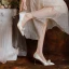 Elegant Beige Satin Pearl Wedding Shoes 2023 8 cm Stiletto Heels Pointed Toe Wedding Pumps High Heels