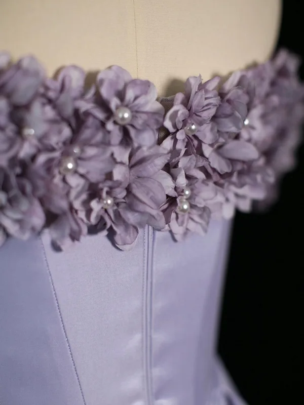 Chic / Beautiful Lavender Pearl Appliques Satin Prom Dresses 2024 A-Line / Princess Off-The-Shoulder Sleeveless Backless Floor-Length / Long Prom Formal Dresses