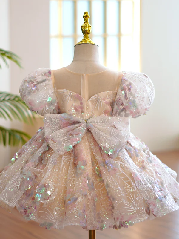 Charming Multi-Colors Beading Sequins Birthday Short Flower Girl Dresses 2022 Ball Gown Scoop Neck Puffy Short Sleeve Backless Flower Girl Dresses