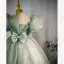 Chic / Beautiful Sage Green Sequins Birthday Flower Girl Dresses 2022 Ball Gown Square Neckline Bow Puffy Short Sleeve Backless Floor-Length / Long Flower Girl Dresses