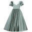 Schöne Grün Blumenmädchenkleider 2022 Ballkleid Rundhalsausschnitt Geschwollenes Kurze Ärmel Rückenfreies Schleife Lange Satin Ball Blumenmädchenkleider