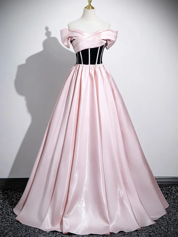 Chic / Beautiful Blushing Pink Prom Dresses 2025 Ball Gown Off-The-Shoulder Short Sleeve Backless Floor-Length / Long Prom Formal Dresses