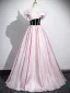 Chic / Beautiful Blushing Pink Prom Dresses 2025 Ball Gown Off-The-Shoulder Short Sleeve Backless Floor-Length / Long Prom Formal Dresses