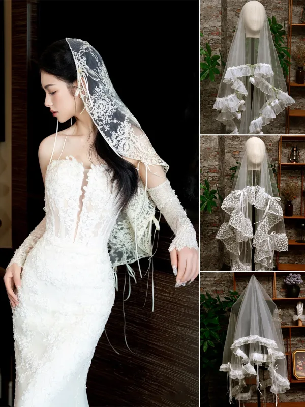 Charming White Handmade  Appliques Lace Flower 1.5 m Wedding Veils 2025 Tulle