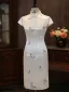 Chinese style White Embroidered Butterfly Tea-length Cheongsam 2026 Trumpet / Mermaid High Neck Cap Sleeves