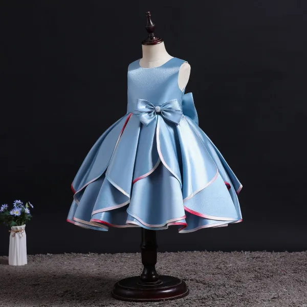 Fashion Burgundy Birthday Cascading Ruffles Flower Girl Dresses 2023 Ball Gown Scoop Neck Sleeveless Backless Bow Tea-length Flower Girl Dresses